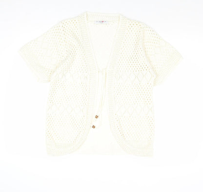 Glamour Womens Ivory V-Neck Cotton Cardigan Jumper Size M