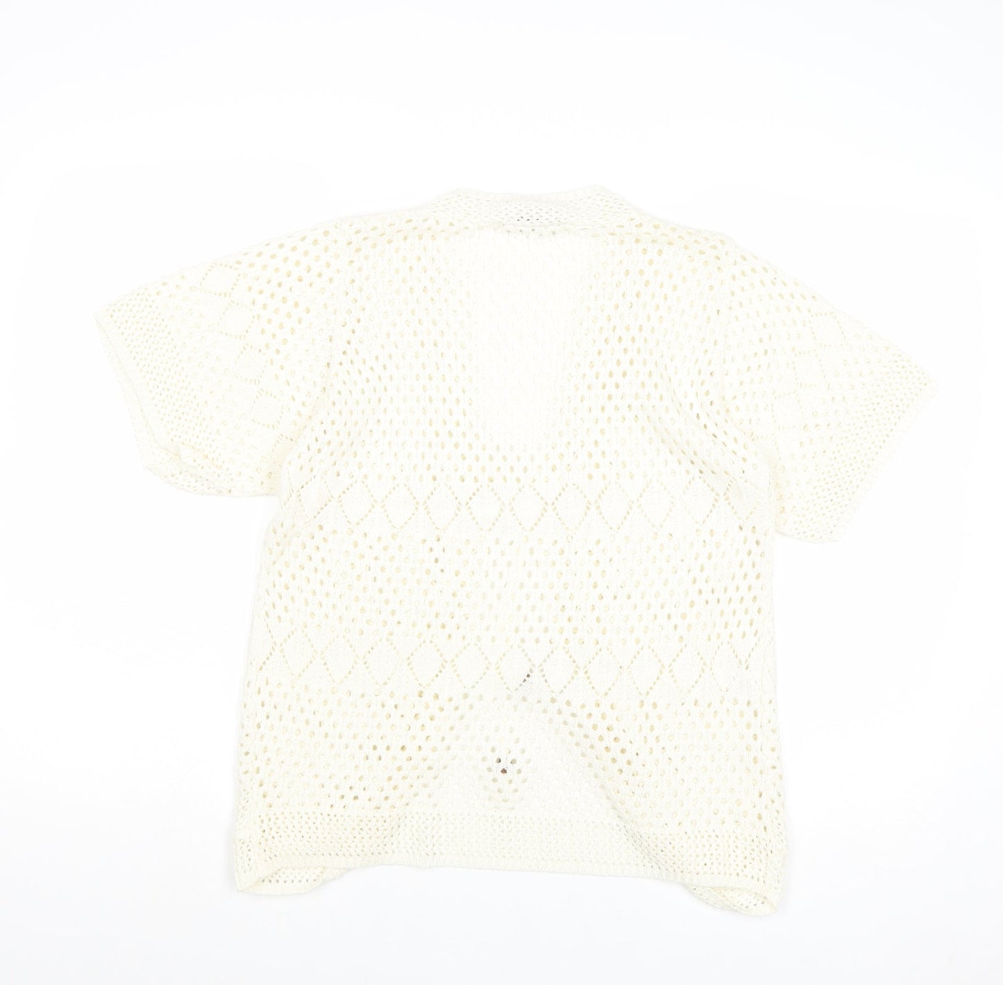Glamour Womens Ivory V-Neck Cotton Cardigan Jumper Size M