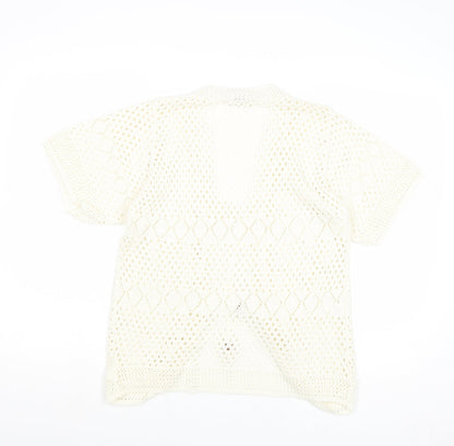 Glamour Womens Ivory V-Neck Cotton Cardigan Jumper Size M