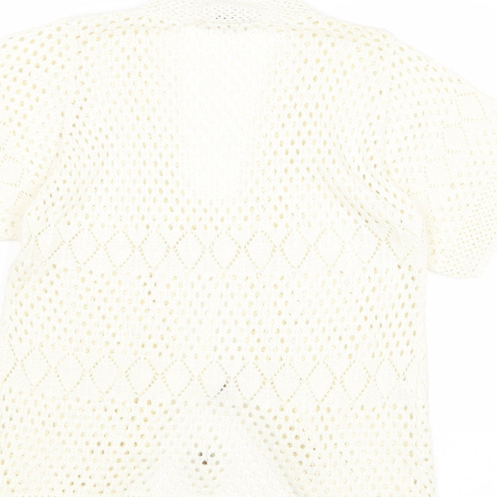 Glamour Womens Ivory V-Neck Cotton Cardigan Jumper Size M