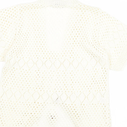Glamour Womens Ivory V-Neck Cotton Cardigan Jumper Size M