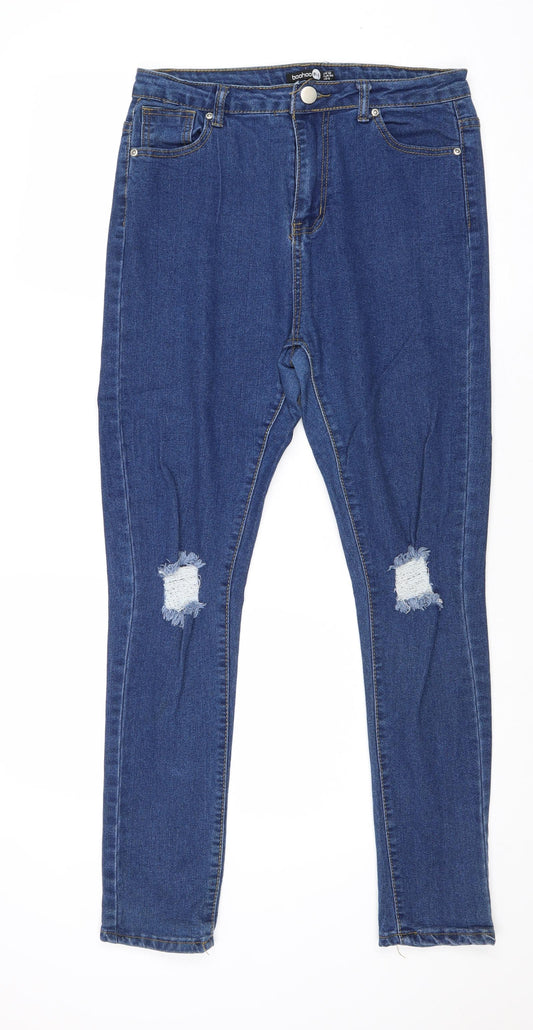 Boohoo Womens Blue Cotton Skinny Jeans Size 12 Regular Zip
