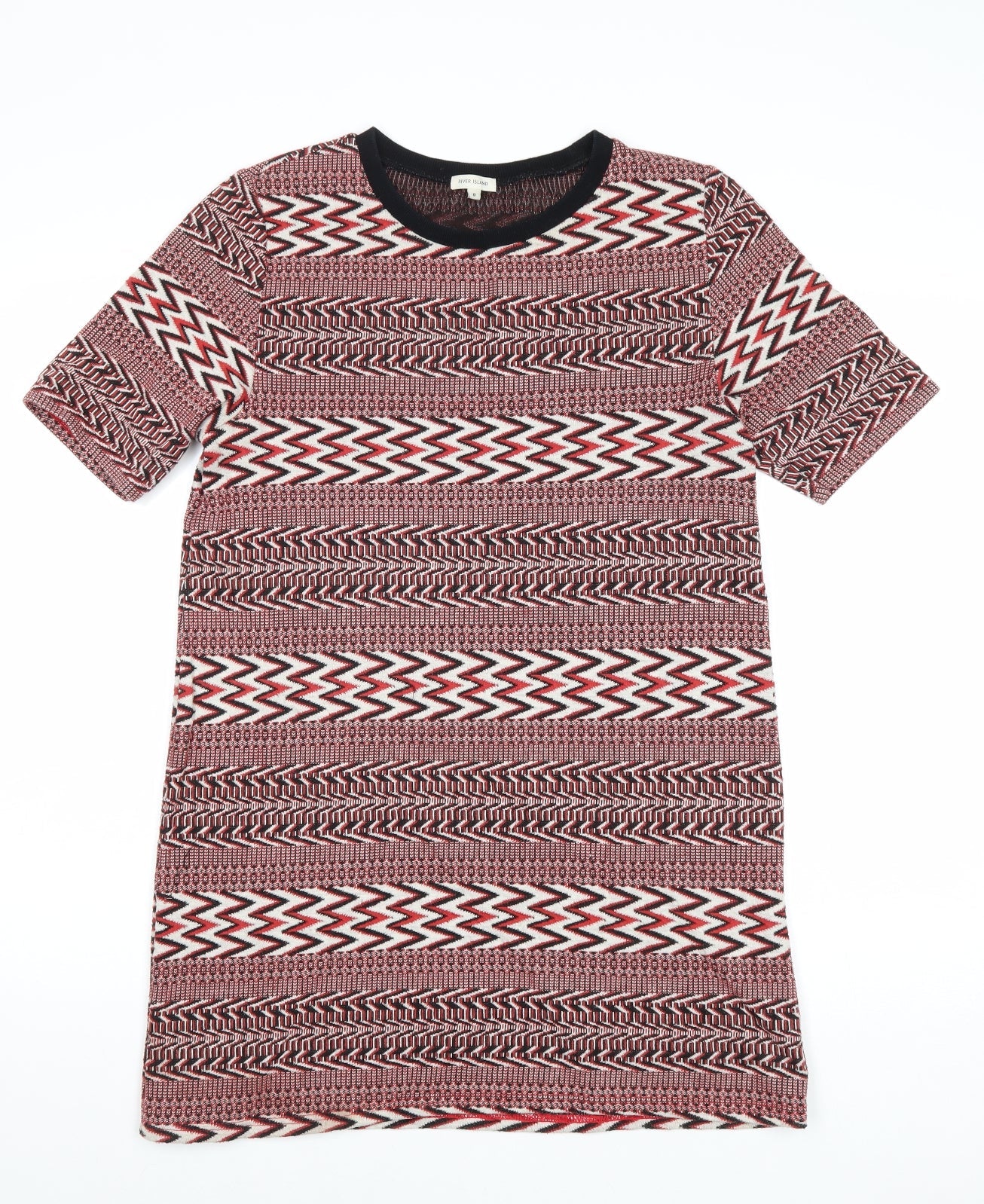 NEXT Womens Red Geometric Cotton T-Shirt Dress Size 8 Round Neck Pullover