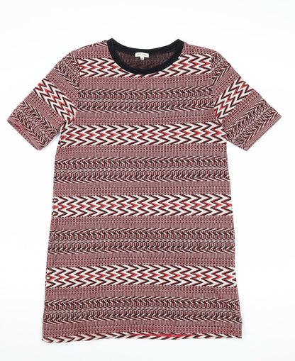 NEXT Womens Red Geometric Cotton T-Shirt Dress Size 8 Round Neck Pullover