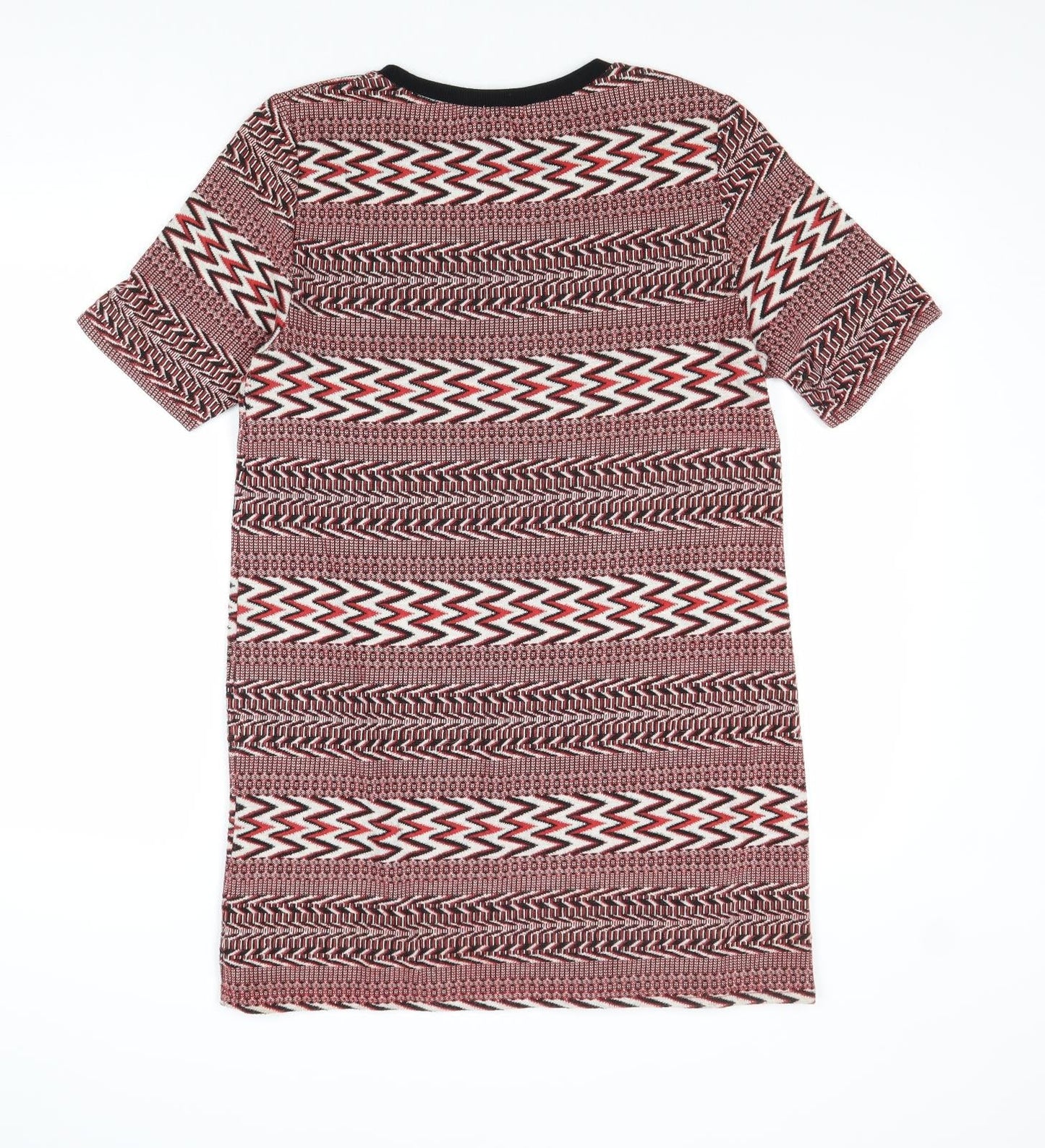 NEXT Womens Red Geometric Cotton T-Shirt Dress Size 8 Round Neck Pullover