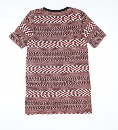 NEXT Womens Red Geometric Cotton T-Shirt Dress Size 8 Round Neck Pullover