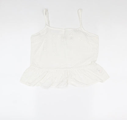 Jack Wills Womens White Cotton Cropped Tank Size 6 Square Neck - Broderie Anglaise