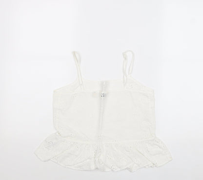 Jack Wills Womens White Cotton Cropped Tank Size 6 Square Neck - Broderie Anglaise