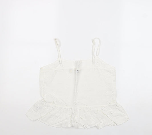 Jack Wills Womens White Cotton Cropped Tank Size 6 Square Neck - Broderie Anglaise