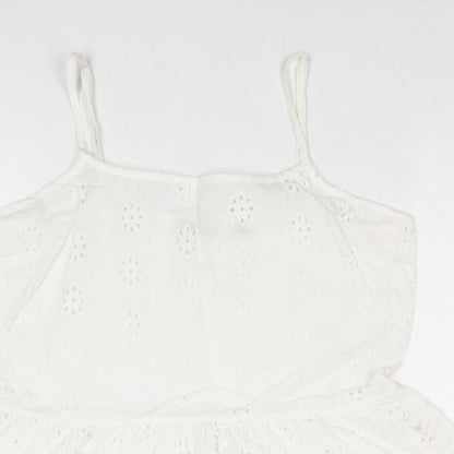 Jack Wills Womens White Cotton Cropped Tank Size 6 Square Neck - Broderie Anglaise