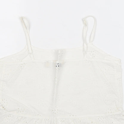 Jack Wills Womens White Cotton Cropped Tank Size 6 Square Neck - Broderie Anglaise