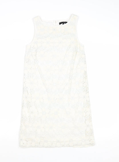 New Look Womens Ivory Nylon Shift Size 6 Boat Neck Button