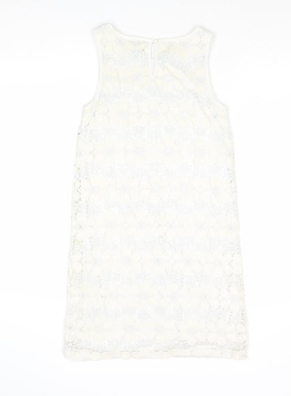 New Look Womens Ivory Nylon Shift Size 6 Boat Neck Button