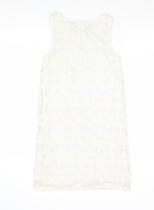New Look Womens Ivory Nylon Shift Size 6 Boat Neck Button