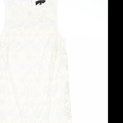 New Look Womens Ivory Nylon Shift Size 6 Boat Neck Button