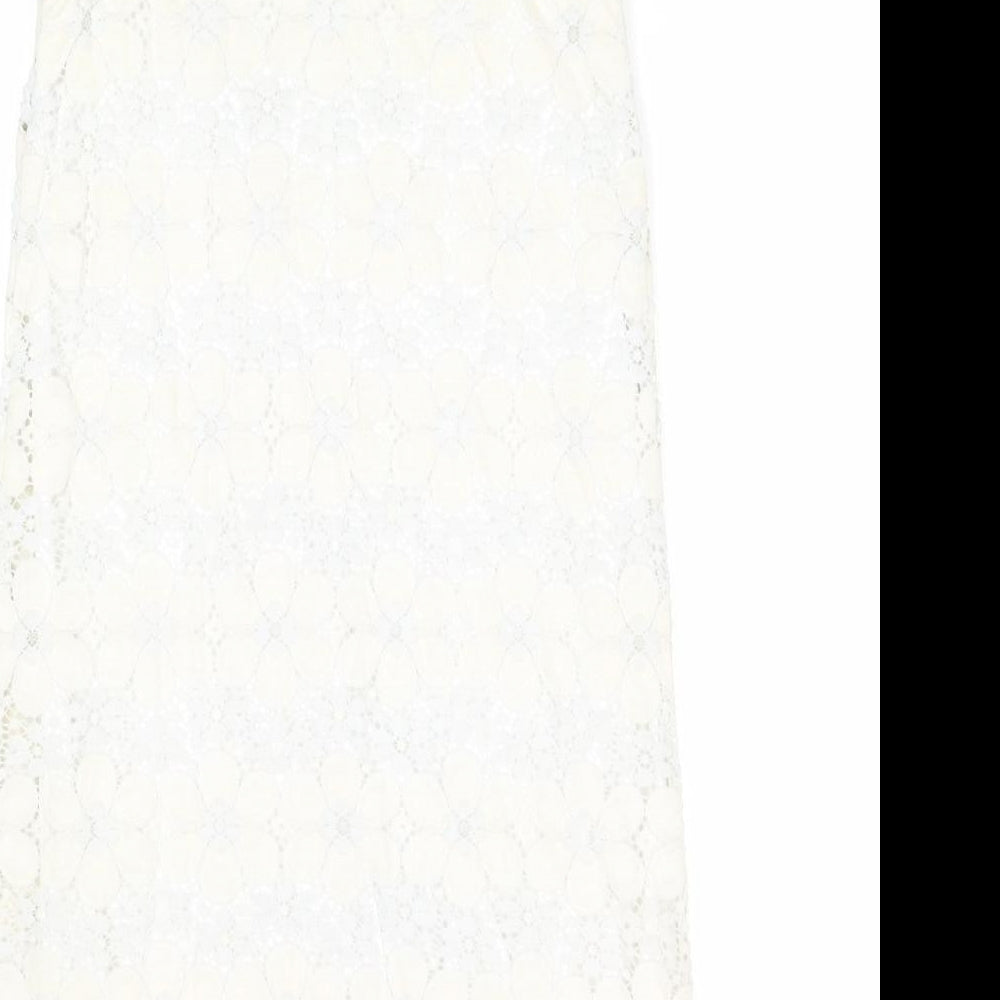 New Look Womens Ivory Nylon Shift Size 6 Boat Neck Button