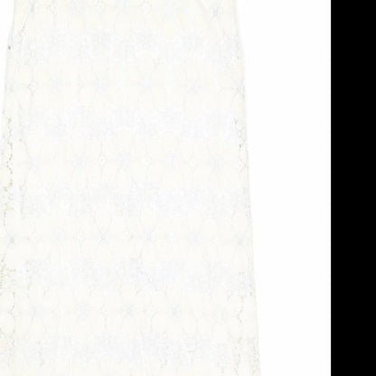New Look Womens Ivory Nylon Shift Size 6 Boat Neck Button