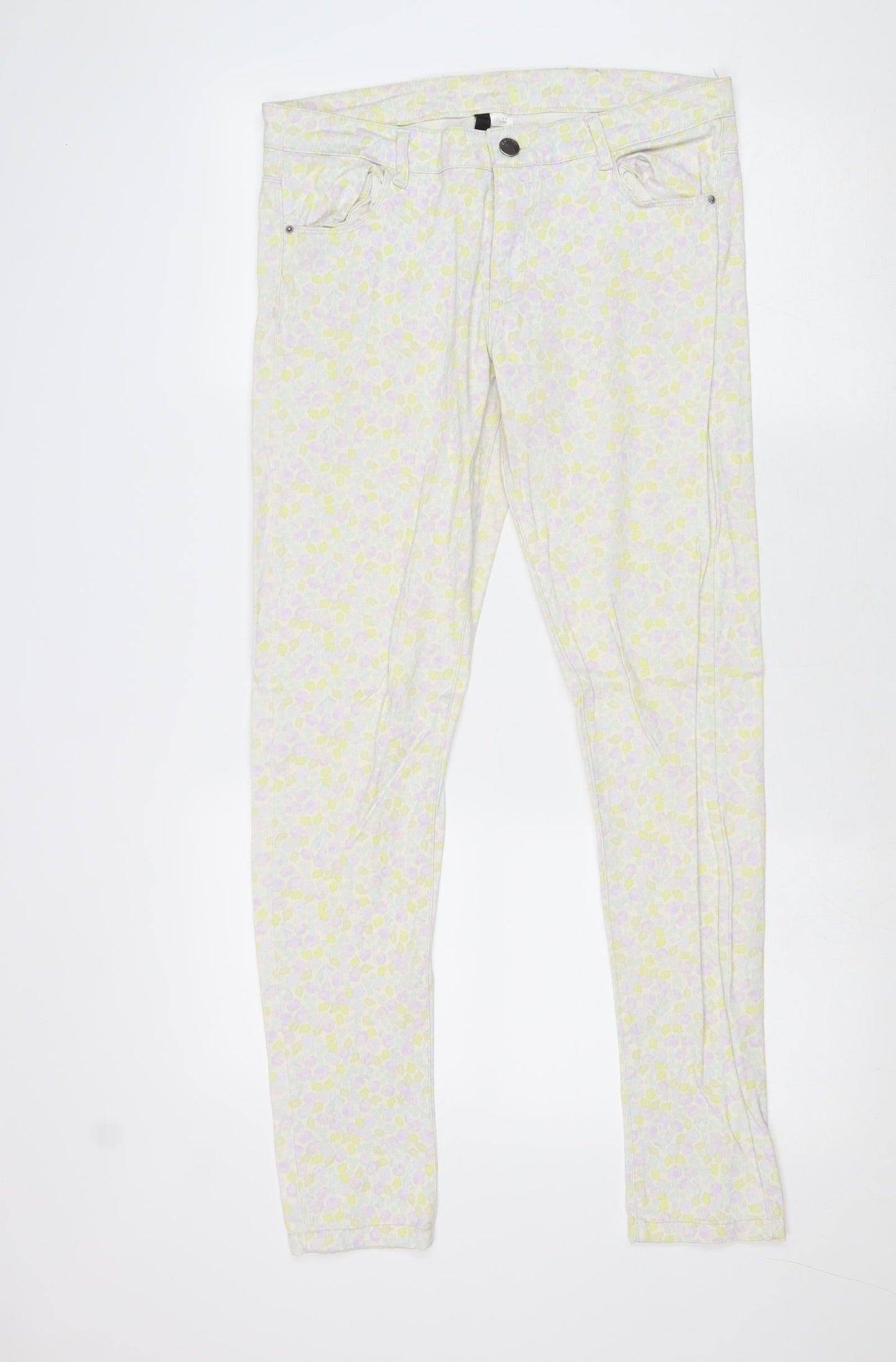 Divided by H&M Womens Multicoloured Geometric Cotton Skinny Jeans Size 12 Regular Zip