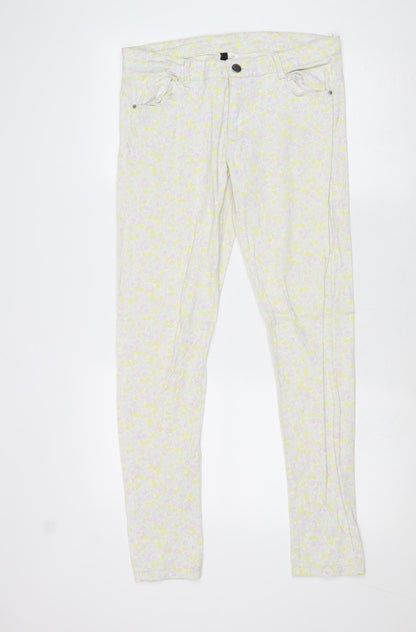 Divided by H&M Womens Multicoloured Geometric Cotton Skinny Jeans Size 12 Regular Zip