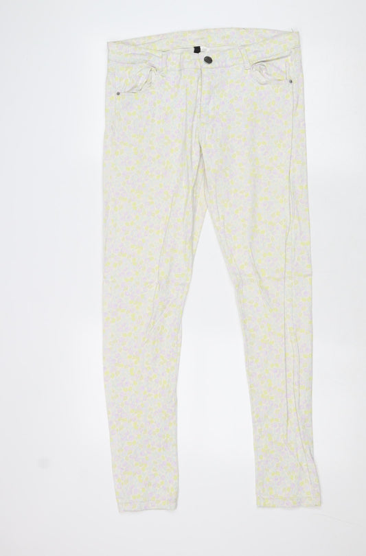 Divided by H&M Womens Multicoloured Geometric Cotton Skinny Jeans Size 12 Regular Zip