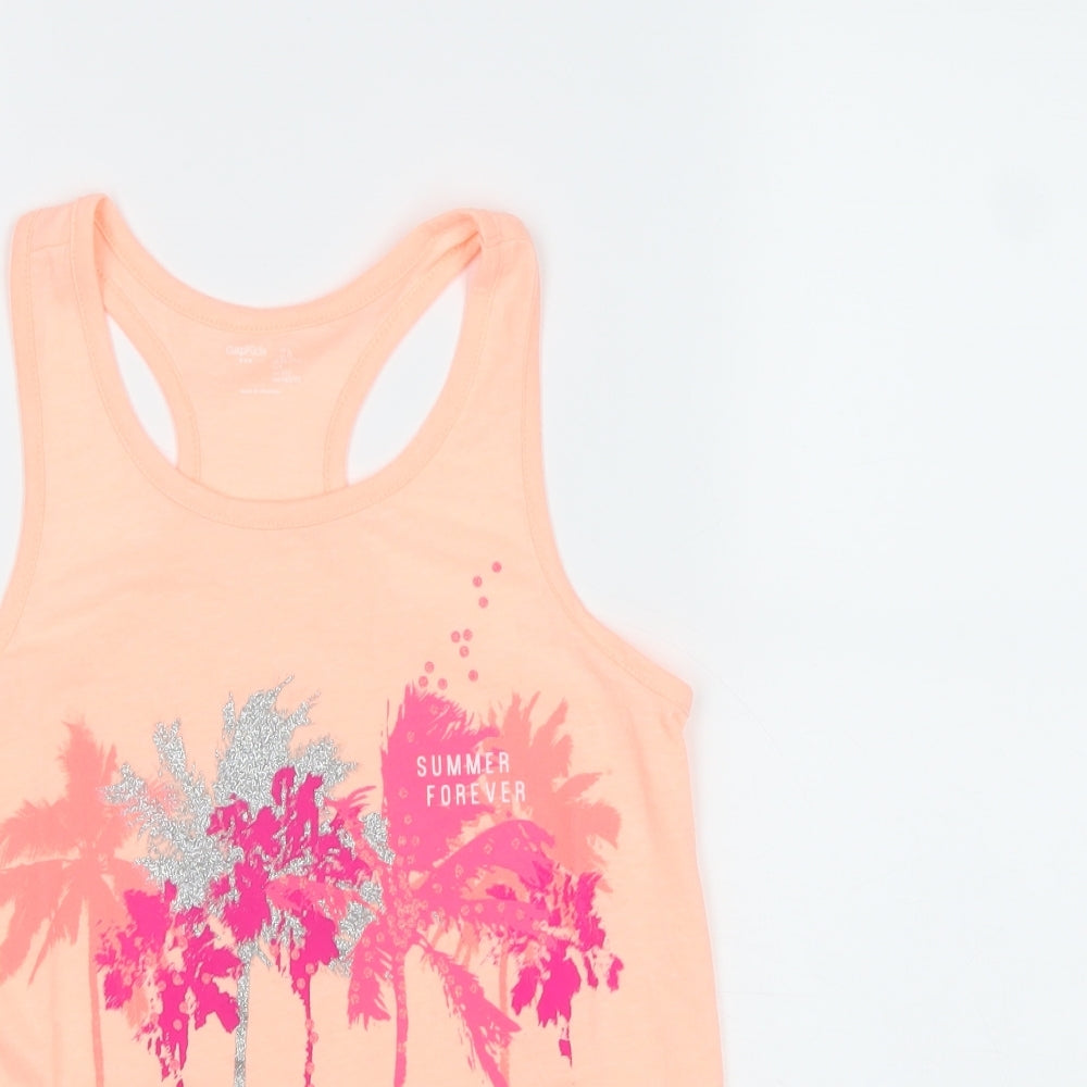 Gap Girls Orange Cotton Pullover Tank Size L Scoop Neck Pullover - Palm Trees