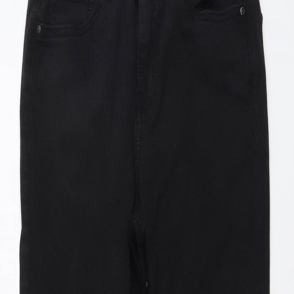 Topshop Womens Black Cotton Straight Jeans Size 26 in L26 in Regular Button