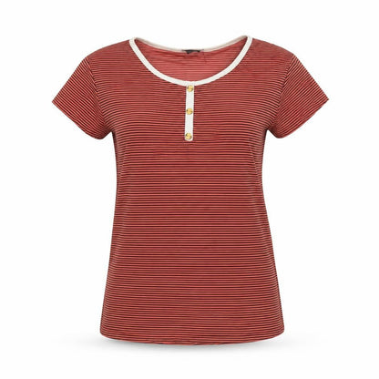 New Trend Womens Red Striped Cotton Basic T-Shirt Size S Round Neck