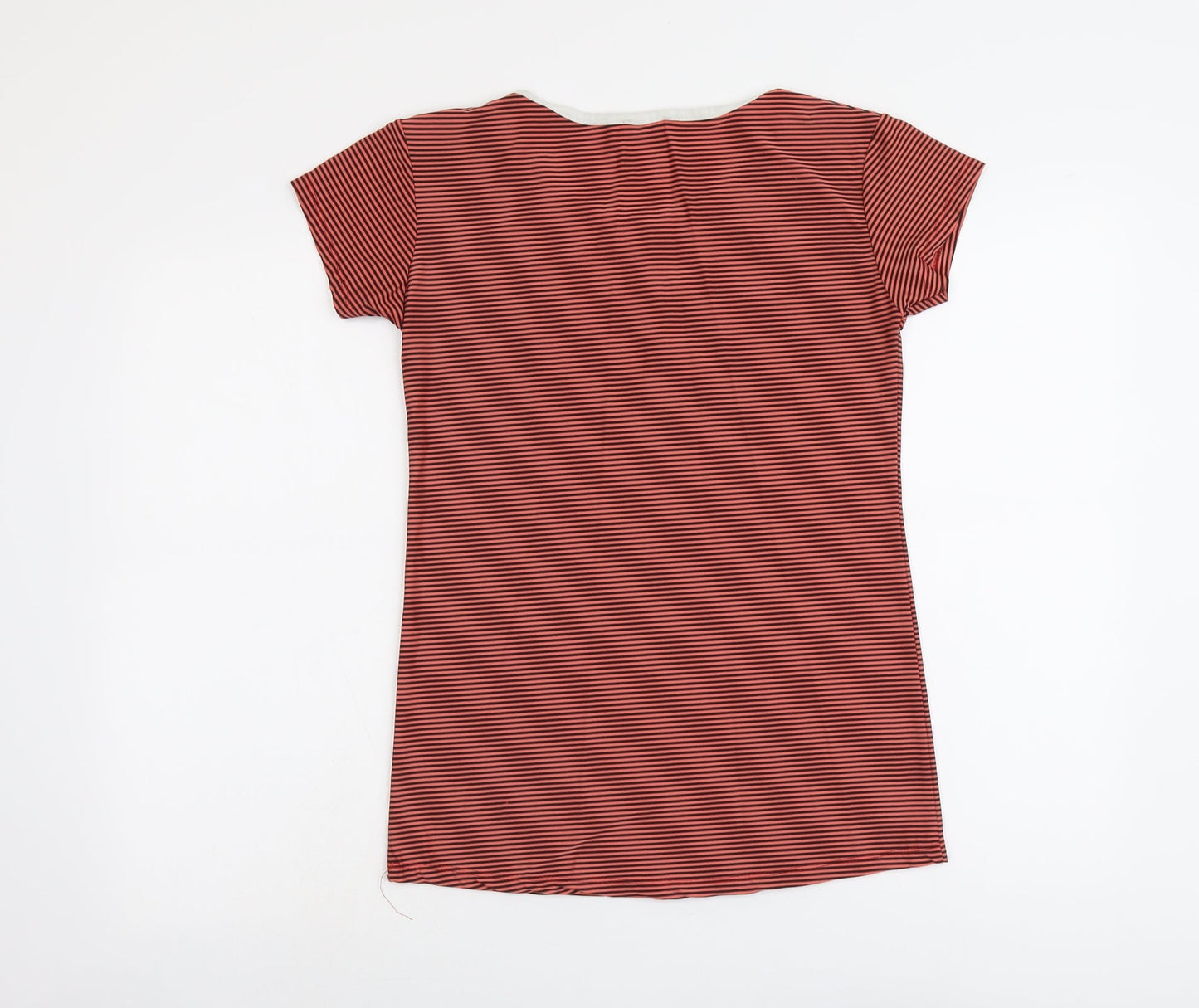 New Trend Womens Red Striped Cotton Basic T-Shirt Size S Round Neck