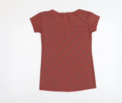 New Trend Womens Red Striped Cotton Basic T-Shirt Size S Round Neck