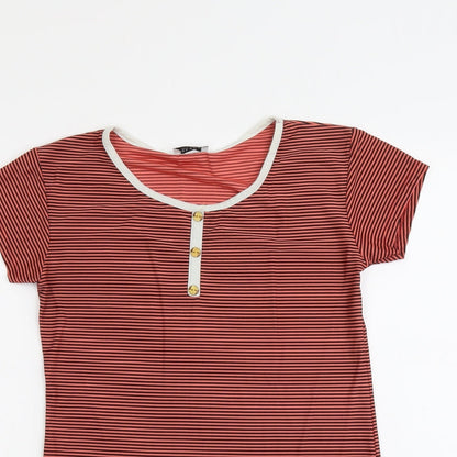 New Trend Womens Red Striped Cotton Basic T-Shirt Size S Round Neck