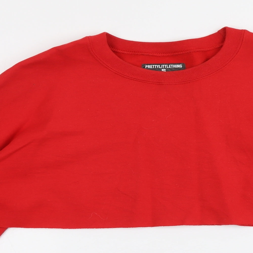 PRETTYLITTLETHING Womens Red Cotton Pullover Sweatshirt Size S Pullover