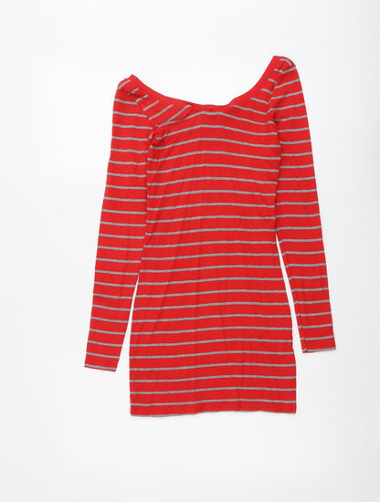 Dorothy Perkins Womens Red Striped Cotton Basic Blouse Size 8 V-Neck