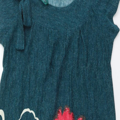 New Look Womens Green Floral Acrylic Jumper Dress Size 10 Round Neck Pullover