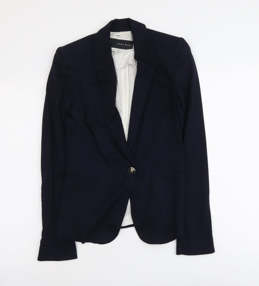 Zara Womens Blue Cotton Jacket Suit Jacket Size XS