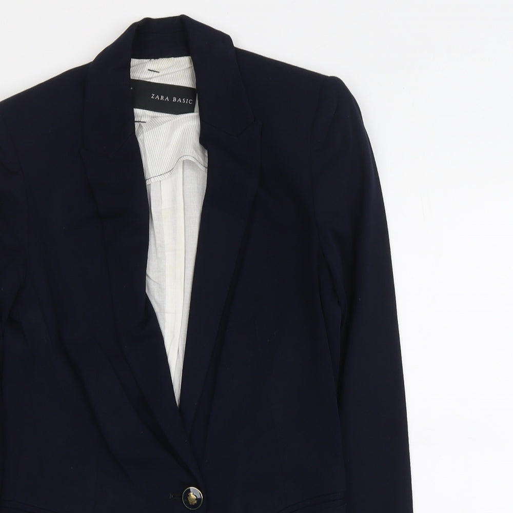 Zara Womens Blue Cotton Jacket Suit Jacket Size XS