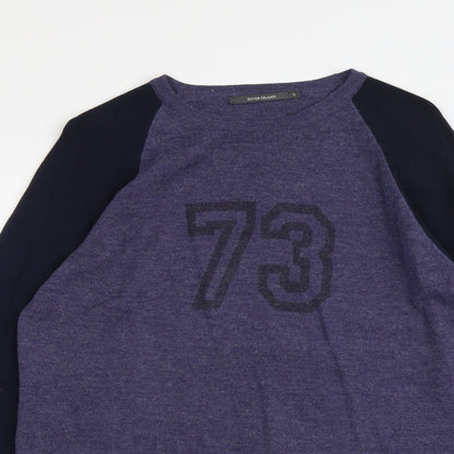 River Island Mens Blue Round Neck Wool Pullover Jumper Size S Long Sleeve