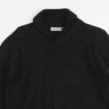Petroleum Mens Grey Collared Acrylic Pullover Jumper Size M Long Sleeve
