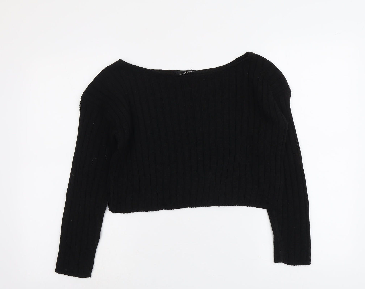 Boohoo Womens Black Round Neck Acrylic Pullover Jumper Size L