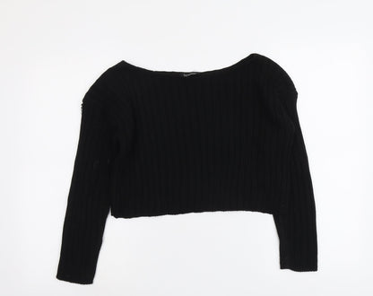 Boohoo Womens Black Round Neck Acrylic Pullover Jumper Size L
