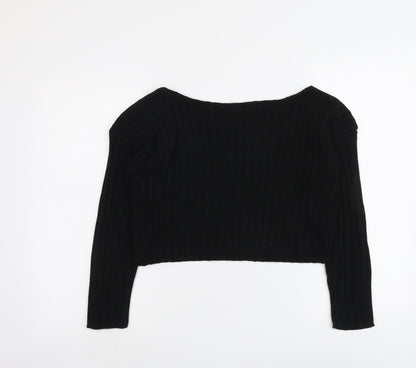 Boohoo Womens Black Round Neck Acrylic Pullover Jumper Size L