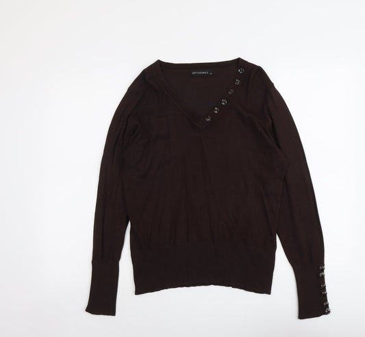 Just Elegance Womens Brown V-Neck Viscose Pullover Jumper Size M