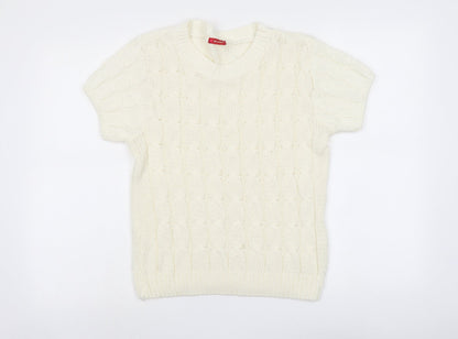 Influence Womens Ivory Round Neck Acrylic Pullover Jumper Size XS