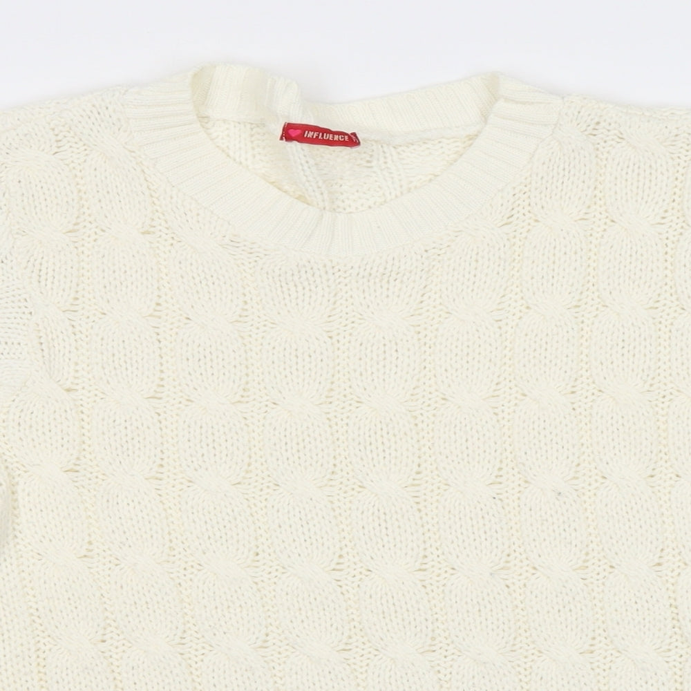 Influence Womens Ivory Round Neck Acrylic Pullover Jumper Size XS