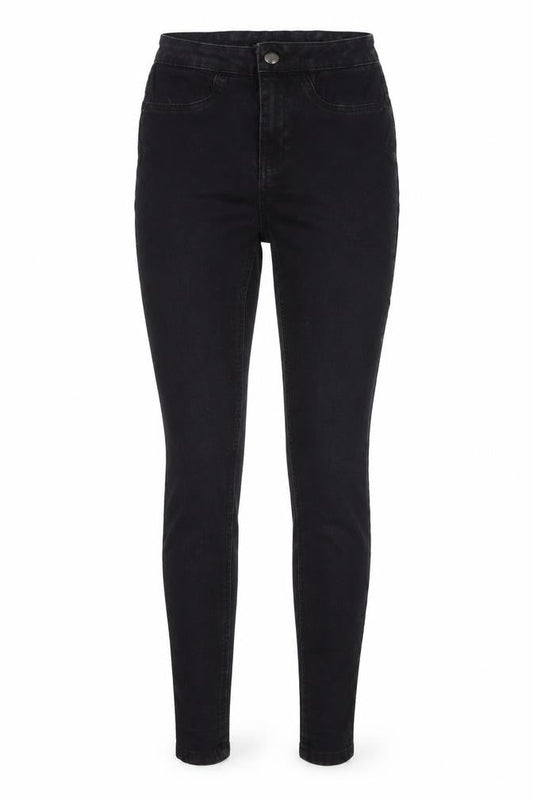 Front view of Dunnes women’s black cotton skinny jeans, size UK 10, regular zip