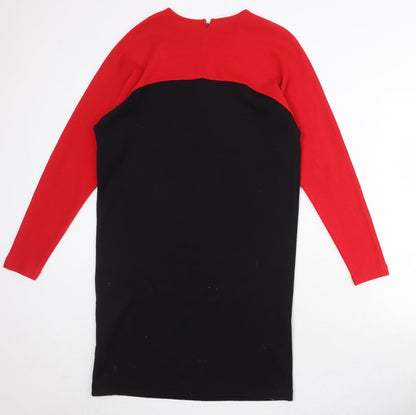 Liz Claiborne Womens Black Colourblock Acrylic Jumper Dress Size S Boat Neck Zip