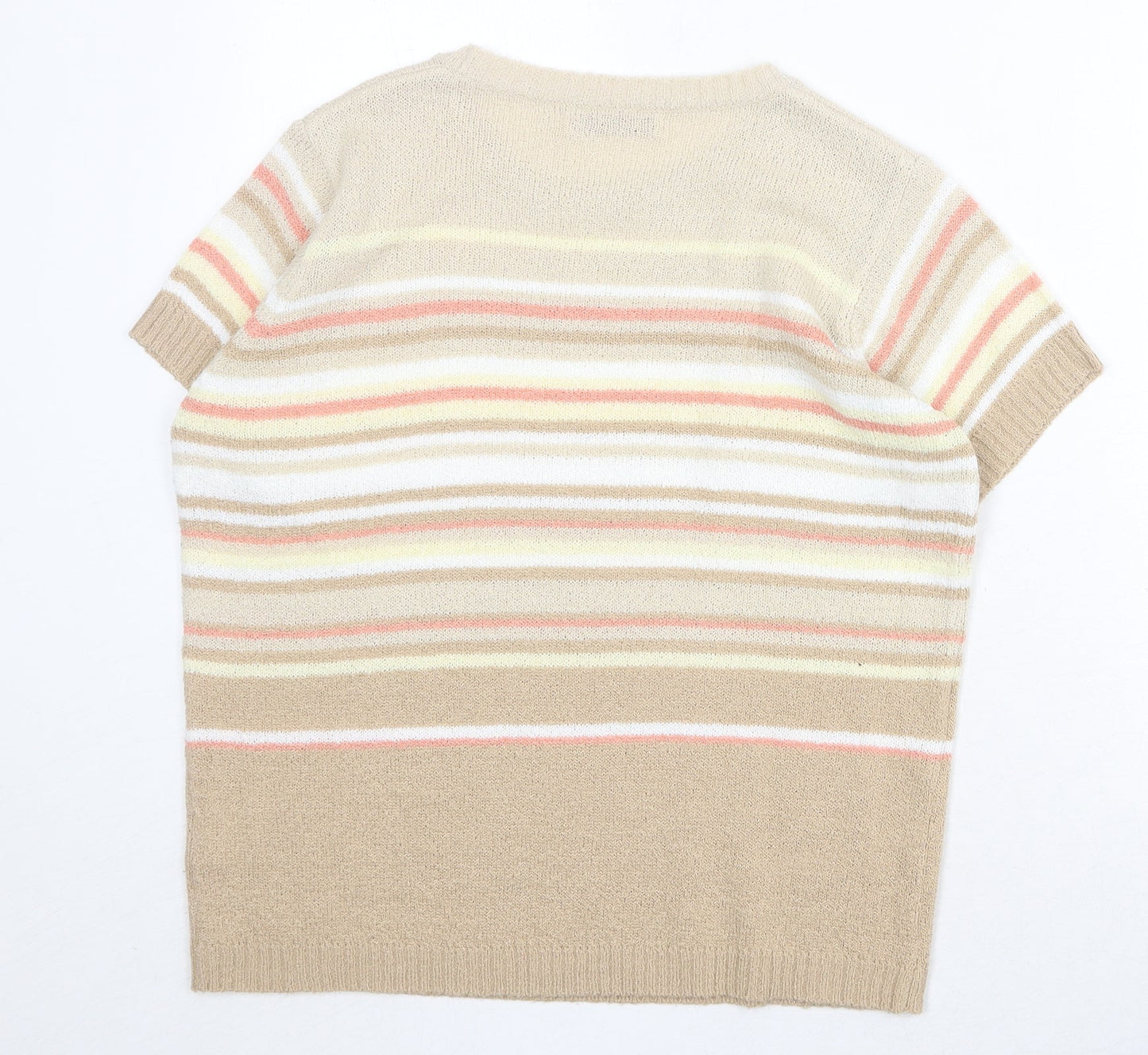 EWM Womens Beige Round Neck Striped Acrylic Pullover Jumper Size M