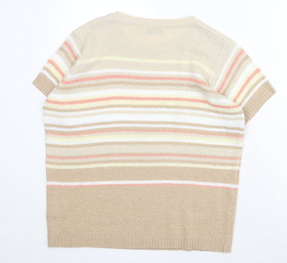 EWM Womens Beige Round Neck Striped Acrylic Pullover Jumper Size M