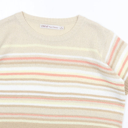 EWM Womens Beige Round Neck Striped Acrylic Pullover Jumper Size M