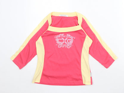 Crimson Girls Pink Colourblock Polyester Pullover T-Shirt Size S Square Neck Pullover
