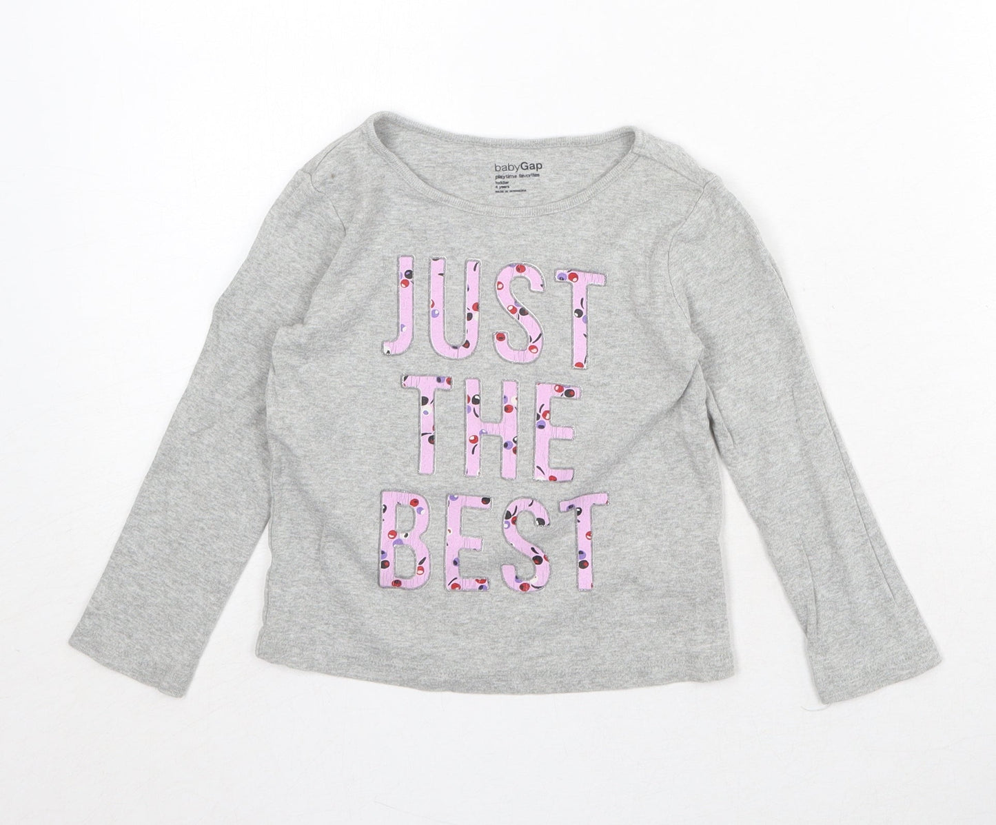 Gap Girls Grey 100% Cotton Basic T-Shirt Size 4 Years Round Neck Pullover - Just The Best